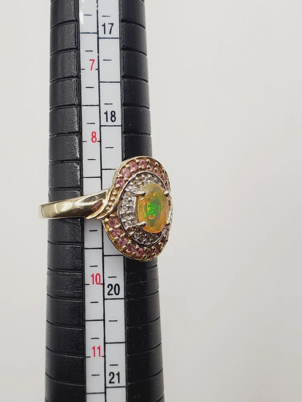 Opal Halo Ring In Yellow Gold - 925 Sterling Silver